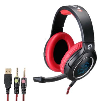 China Headband LED Light Gaming Earphone Over Ear 53mm Drivers Audio Headset With MIC For PC for sale