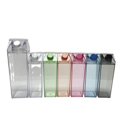 China USA Warehouse Square BPA Free Stocked Plastic Clear Acrylic Milk Carton 17oz 500ml 1000ml Water Bottle With Lid for sale