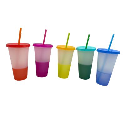 China Reusable 5 Glitter Stocked Frosted Cups 16oz 24oz Change Color Summer Coffee Plastic Iced Tumbler Cups With Lids And Straws for sale