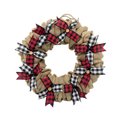 China 2021 Festival Decoration 18 Inch Burlap Artificial Christmas Wreath Wholesale Festival Decoration Windows Doors Yard for sale