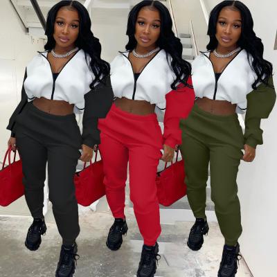 China Wholesale Women's New Arrival Fashion Patchwork Madame Spring And Fall Anti-pilling Hoodie 2022 Cropped 2 Piece Pants Set for sale