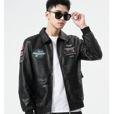 China New Winter Slim Korean Handsome Men's Leather Jacket Breathable Printed Jacket for sale