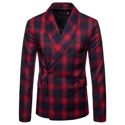 China New Design Breathable Mens Double Breasted Checked Blazers Slim Casual Plaid Blazer Jacket For Men for sale