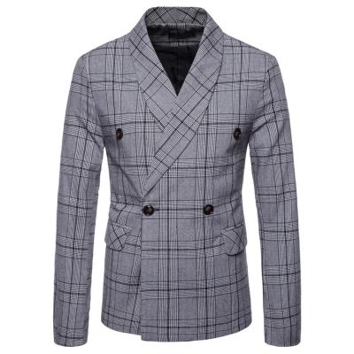 China New Design Breathable Mens Double Breasted Checked Blazers Slim Casual Plaid Blazer Jacket For Men for sale