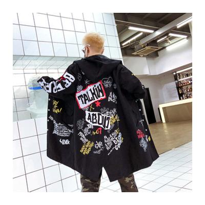 China Spring Sustainable Long Sleeve Hooded Cardigan Printed Graffiti Long Anorak Mens Hot Sale for sale