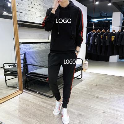 China 2021 Spring Spandex Breathable Set Mens Hoodie Solid Color Stripes Long Sleeve Sweatsuit With Pockets for sale