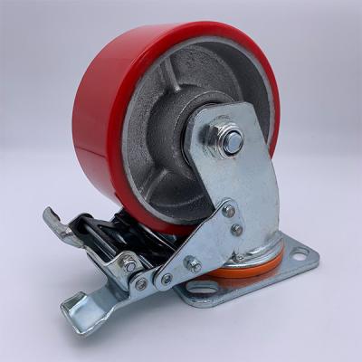 China 4 Inch Polyurethane Wheel on Steel Hub with Top Lock Brake Caster for sale