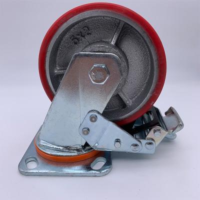 China 8 Inch Dual Locking Polyurethane Iron Core Caster for sale