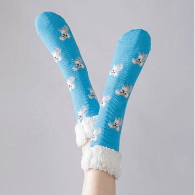 China Anti-skid thick winter indoor socks plus velvet warm lovely animal home non-slip socks for women for sale