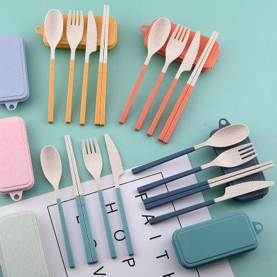 China New Cheap Viable Fashionable Portable Custom Outdoor Travel Cutlery Wheat-straw Knife Fork Spoon Mini Chopsticks With Case for sale