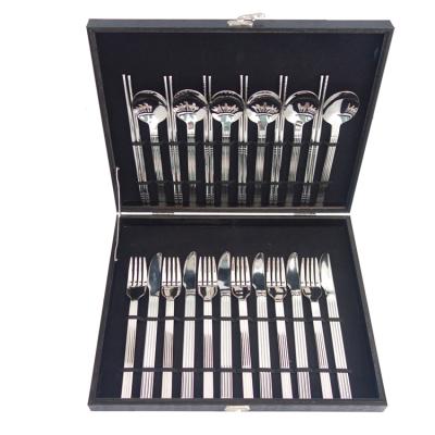 China 24 PCS Wooden Box Stainless Steel Cutlery Set Table Knife Fork Dinner Set Viable High Quality Hot Sales for sale