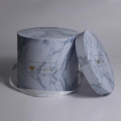 China Recycled Materials Flower Box Cardboard Round Luxury Marble Gift Boxes For Flower With Cylinder Flower Box for sale