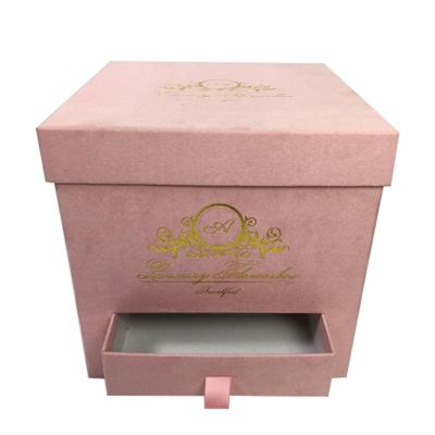 China Disposable Elegant Flower Box Square Velvet Flower Box With Drawer Handmade Flower Gift Packaging Box for sale