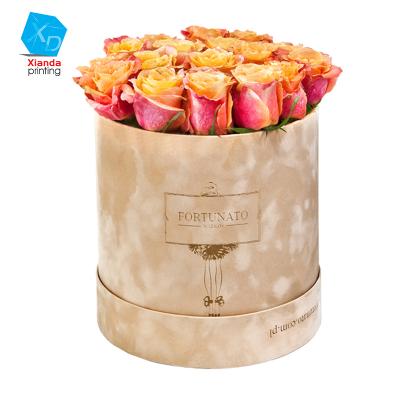 China Handmade Elegance Velvet Velvet Flower Packaging Box Round Flower Boxes For Roses for sale