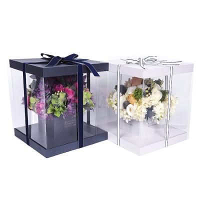 China Recyclable Wholesale PVC Flower Box Clear Square Transparent Flower Box With Custom Print for sale