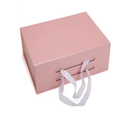 China Recycled Materials Beautiful Pink Square Magnetic Folding Box Can Be Used For Gift Packing for sale