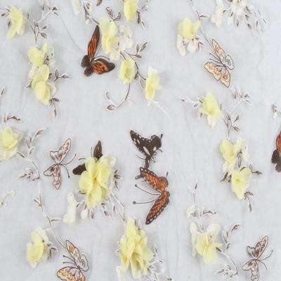 China China Viable Wholesale Polyester Flower Embroidered Butterfly Printed Swiss African Double Organza Lace Fabric for sale