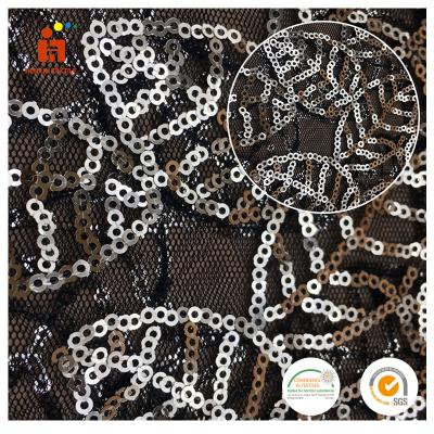 China Breathable Wholesale Popular Black Leaves Sequin Design Sequin Material Ankara Fabric for sale