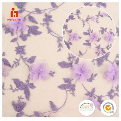 China Breathable China Textile Cotton Mesh 3D Flower Applique Lace Fabric Embroidered for sale