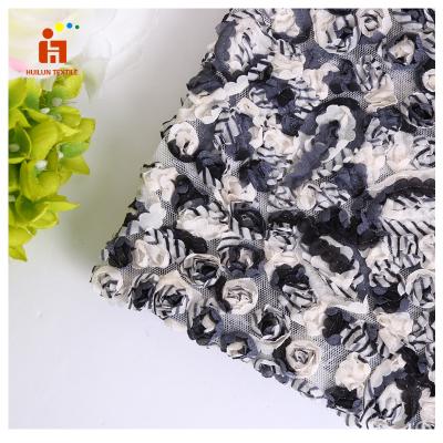 China HLTP050 Mesh Cord Floral Embroidery Fabric 100 Breathable Hot Selling Polyester 3D Embroidery Lace Fabric 100 for sale