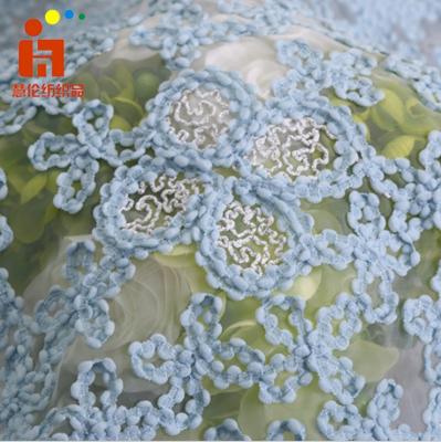 China Heat-insulation hot sale 3D embroidery flower dripping lace embroidered fabric for evening dress for sale