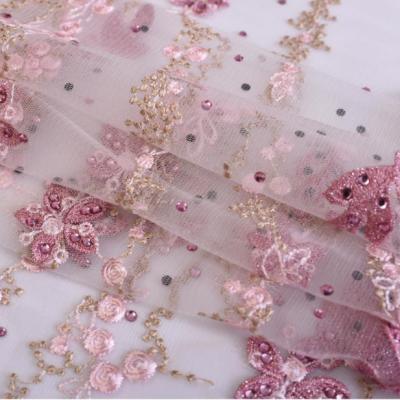 China Gorgeous Anti-Static 3d Flower Tulle Embroidery Fabric for sale