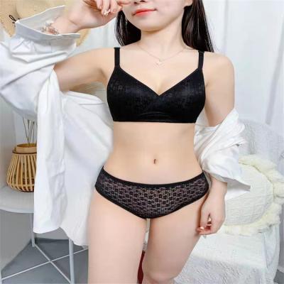 China Breathable Jacquard Triangle Cup No Sag Gathered Ultra-thin Anti Steel Ring Girl Sexy Bra Set for sale