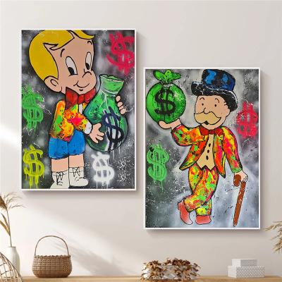 China Funny Waterproof Graffiti Cartoon Make Money Art Print On Canvas Oil Painting Wall Pictures And Posters For Cuadros Room Home Decor for sale