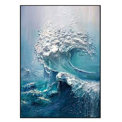 China Hand Painted Texture Wall Art Print Extremely Simple Luxury Waterproof Wave Large Custom Frame for sale