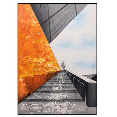 China 3D Abstraction Textured Black And White Orange Wall Background Abstract Porch Artwork Decorative Canvas Print for sale