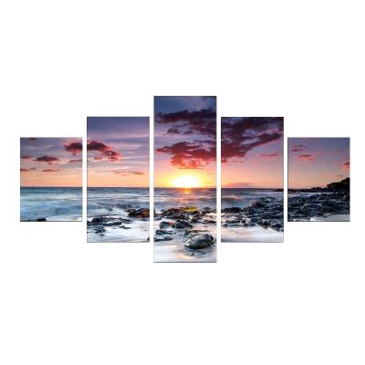 China Waterproof Ocean Pictures Sunset Sea Landscape Painting Wall Art Canvas 5 Natural Wall Decoration for sale