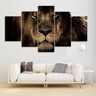 China Waterproof Hd Prints 5 Pieces Wall Art Pictures Lion Elephant Peacock Canvas Paintings Poster for sale