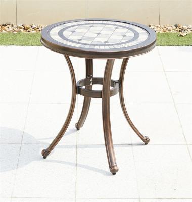 China Modern Hot Selling Garden Dia60cm Outdoor Waterproof Cast Aluminum Table Funiture With Ceramic Tile Top for sale