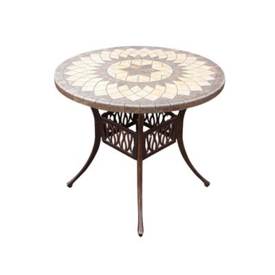 China Modern Ceramic Garden Metal Dining Table Custom Aluminum Die Casting Round Marble Table for sale