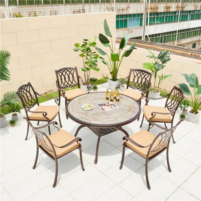 China Modern Cast Aluminum Garden Chairs Outdoor Tables And Chairs Patio Cast Aluminum Dining Furniture Sets for sale