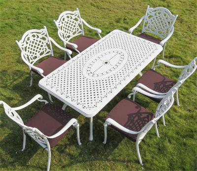 China Modern Outdoor Backyard Balcony Die-Cast Aluminum Rectangular Table White/Tan Hotel With Cast Aluminum Dining Table for sale