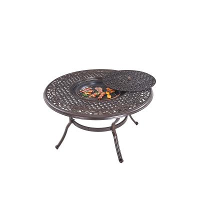 China Modern garden cast aluminum barbecue table carbon grill table, party potluck BBQ station for sale