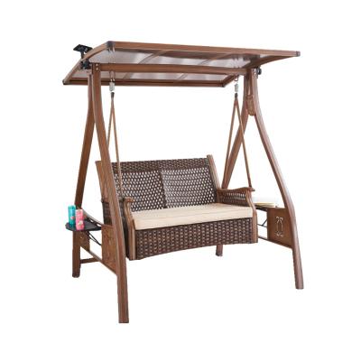 China Post Modern Outdoor Garden Swing Chair 3 Seats Hanging Swing Chair Rattan Woven Seat for sale