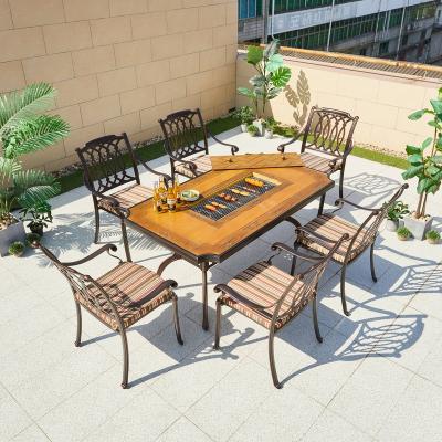 China Modern patio furniture outdoor metal barbecue table cast aluminum die cast furniture metal outdoor cast aluminum tables and chairs for sale