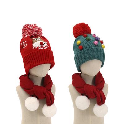 China Keeping New Warm Winter Christmas Kids Beanie Suit Cotton Knitted Santa Baby Boy Hat Scarf Set for sale