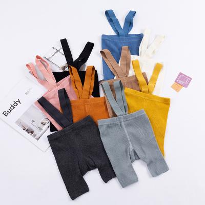 China Fashion Breathable Summer Ins Infant Kids Shorts Solid Color Cotton Knitted Suspender Leggings For Baby Boy Girl for sale