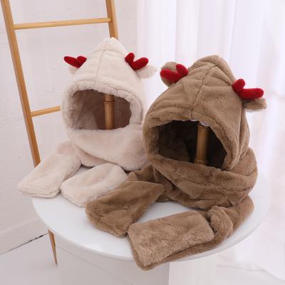 China New Winter New Winter Plush Baby Kids Cotton Hat Cartoon Warm Neck Plush Boy Girl Hat Scarf Set for sale