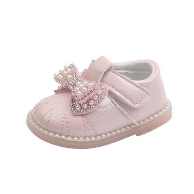 China Spring New Arrival Spring Autumn Baby Kids Shoes Solid Bow Pearl Color Princess Flat Sweet Girl Flat Shoes for sale