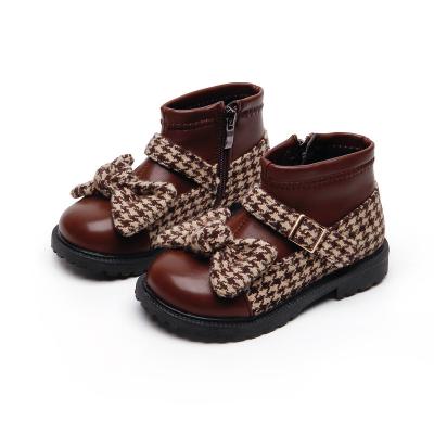 China New Winter Autumn Children Shoes Pu Leather Flat Stylish Bow Thickening Soft Baby Boots for sale