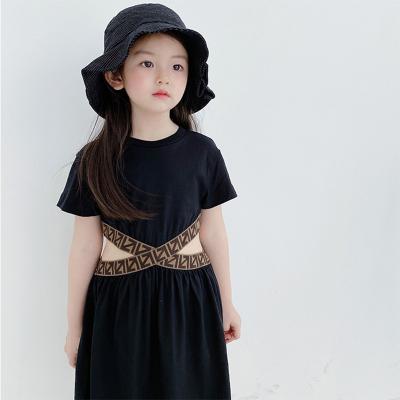 China New fashion casual kids skirt summer short sleeve cotton letter printing princess Kids Girls Dresses for sale