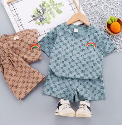 China New Fashion Casual Summer Short Sleeve T-shirt+Shorts 2pcs Cotton Print Boy Clothing Set for sale