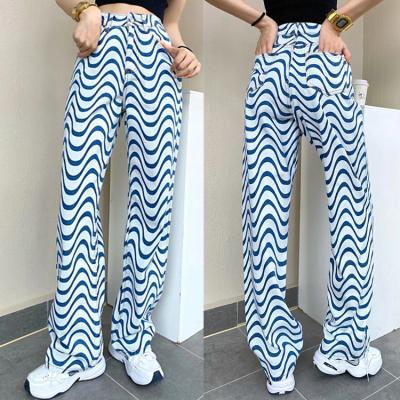 China 2021 Viable Wholesale Adult Spring Outwear Autumn Cotton Print Casual Women Wide Leg Pants for sale