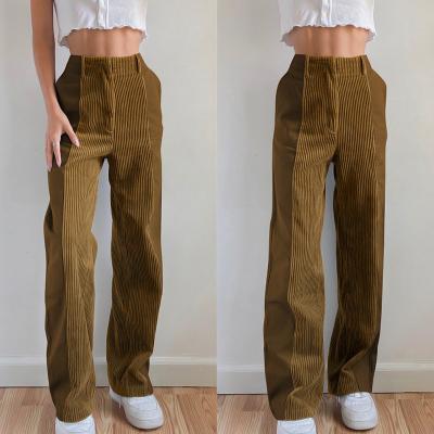 China Autumn Ladies Pants Solid Color Cotton Corduroy Viable Casual Women's Spring Fashion Ins Straight Pants for sale