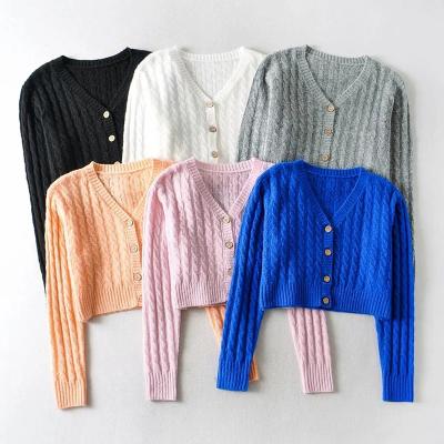 China 2021 Latest Fashipn Spring Breathable Women Tops Long Sleeve Solid Color Cotton Knitted Button Ladies Cardigan Sweater for sale