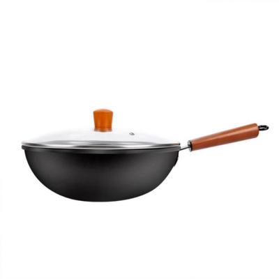 China Sustainable Top Selling Cast Iron Wok With Lid Grill Wood Wok With Big Discount for sale